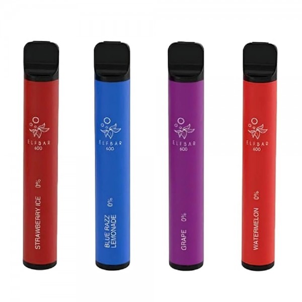 Pack of 10 Elf Bar 600 Puffs Disposable Vape Pod Device  | No Nicotine